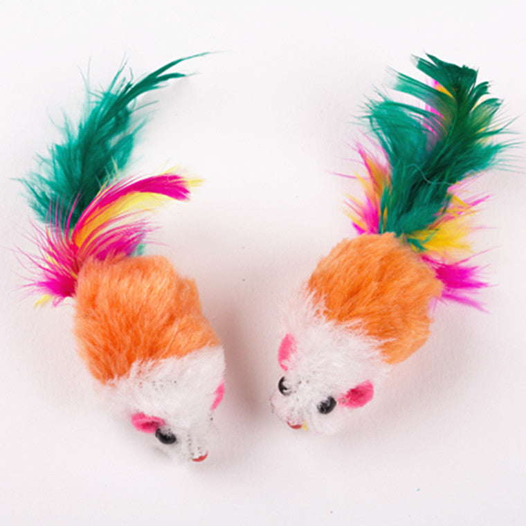 Colored feather tail mouse toy